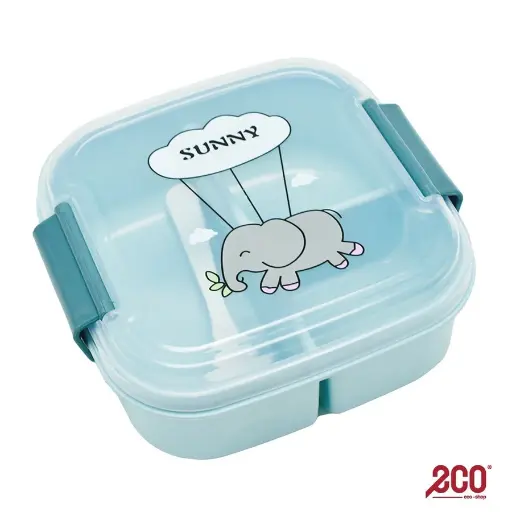 [394803494] Casa 3-Compartment Square Lunch Box with Spoon (14.5cm x 14.5cm x 6.5cm)